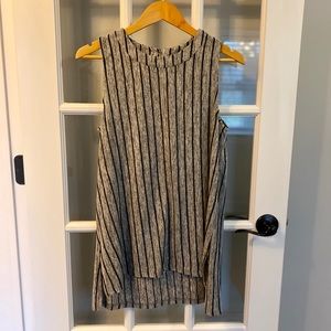 Grey and Black Stripped Sleeveless Shirt